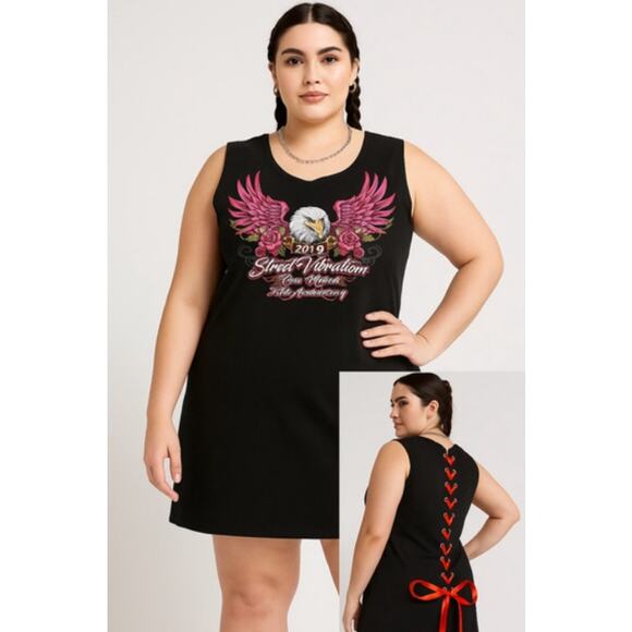 Street Vibrations 2019 Sleeveless Tank Dress Biker Graphic Lace-Up Back 3XL - Picture 1 of 9
